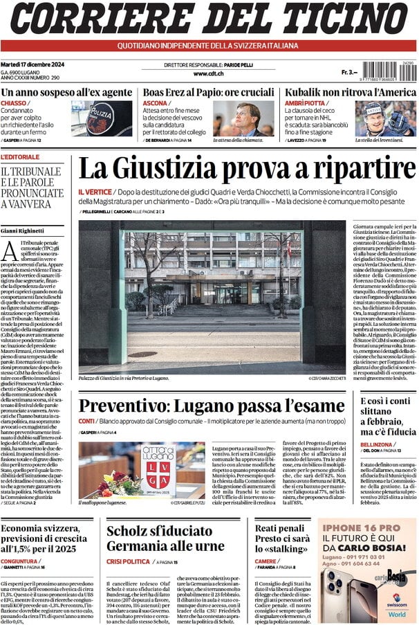 anteprima della prima pagina di corriere-del-ticino del 17/12/2024