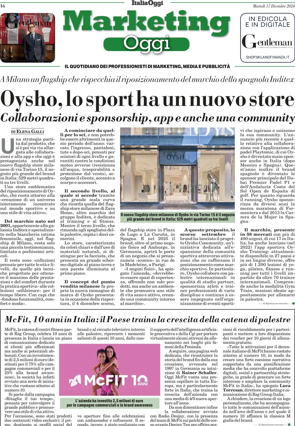 anteprima della prima pagina di marketing-oggi del 17/12/2024