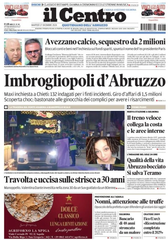anteprima della prima pagina di il-centro-laquila del 17/12/2024