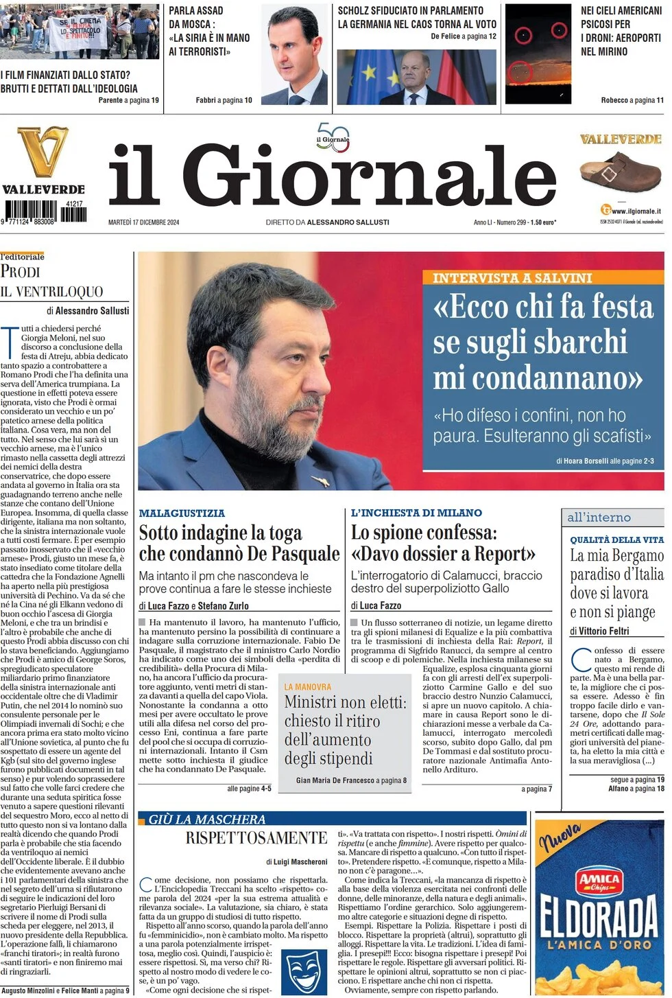 anteprima della prima pagina di il-giornale del 17/12/2024