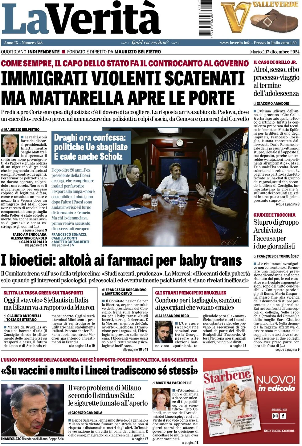 anteprima della prima pagina di la-verit del 17/12/2024