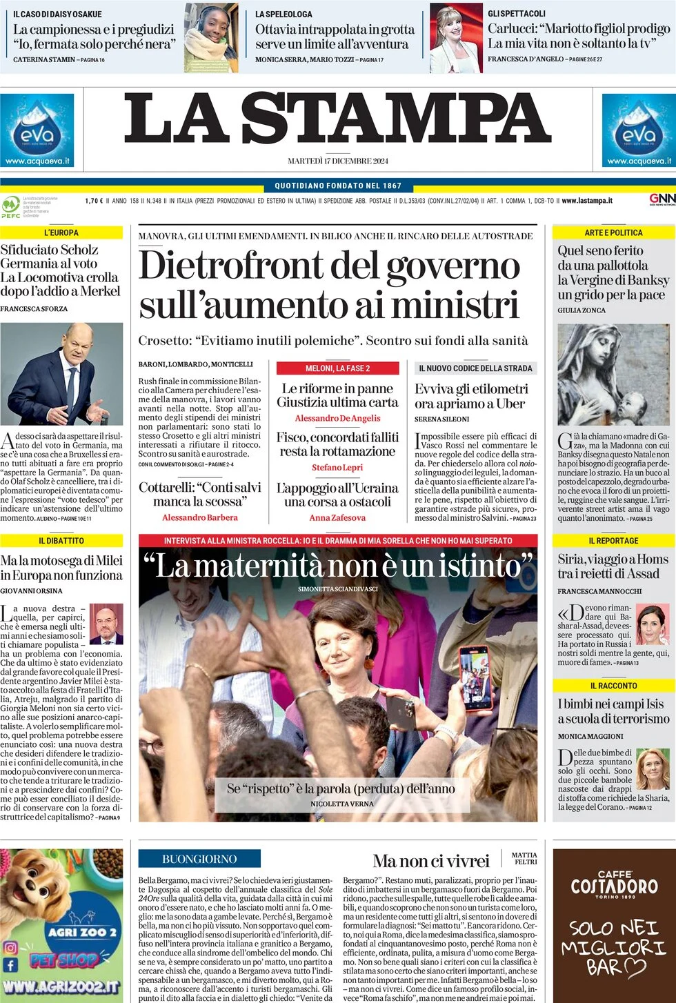 anteprima della prima pagina di la-stampa del 17/12/2024