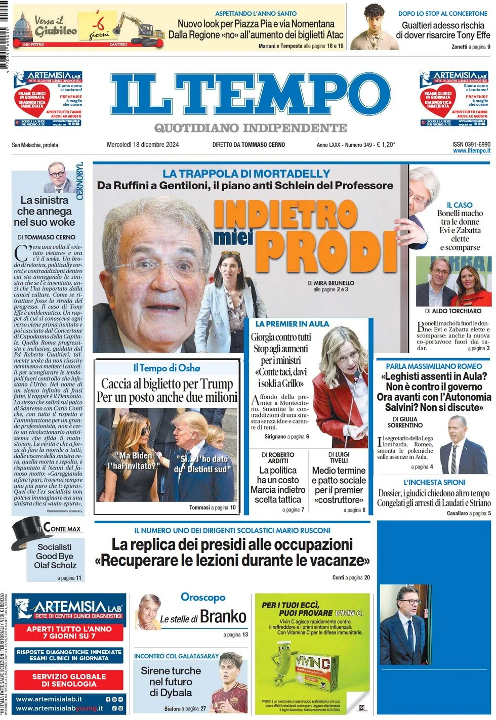 anteprima della prima pagina di il-tempo del 18/12/2024