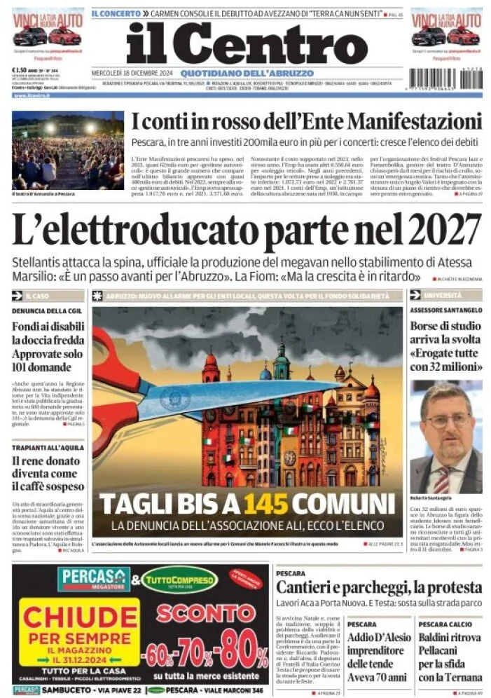 anteprima della prima pagina di il-centro-pescara del 18/12/2024
