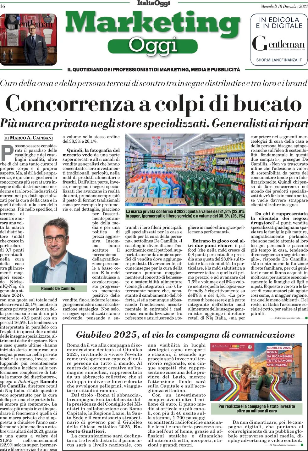 anteprima della prima pagina di marketing-oggi del 18/12/2024