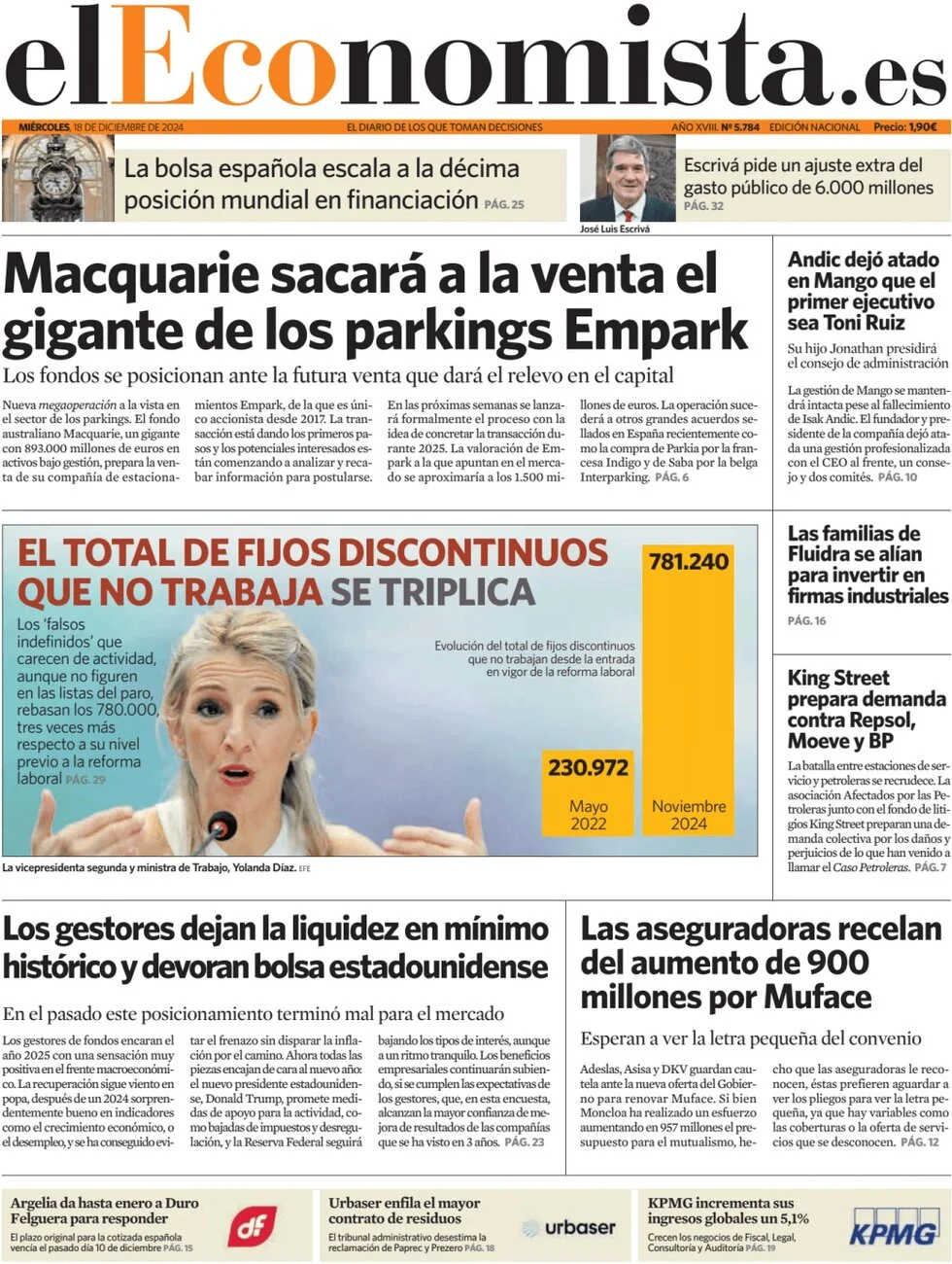 anteprima della prima pagina di el-economista del 18/12/2024