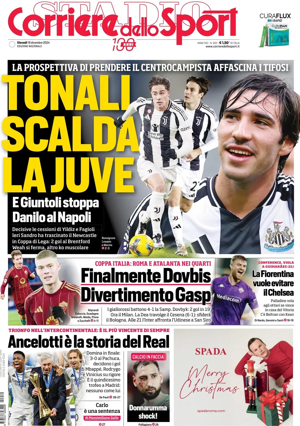 anteprima della prima pagina di corriere-dello-sport del 19/12/2024