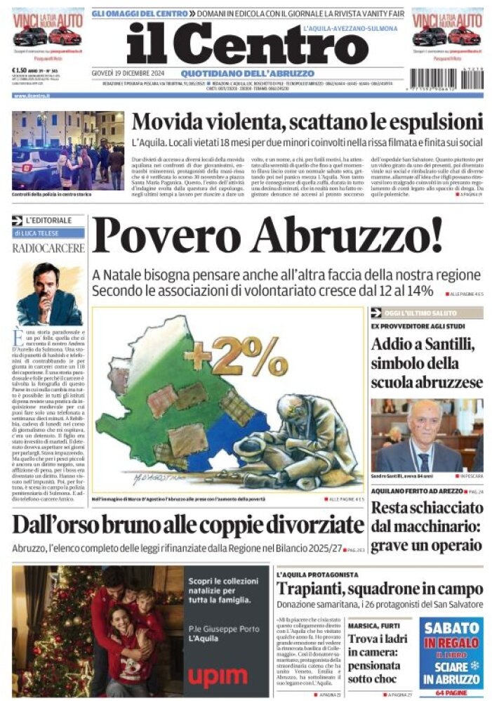 anteprima della prima pagina di il-centro-laquila del 19/12/2024