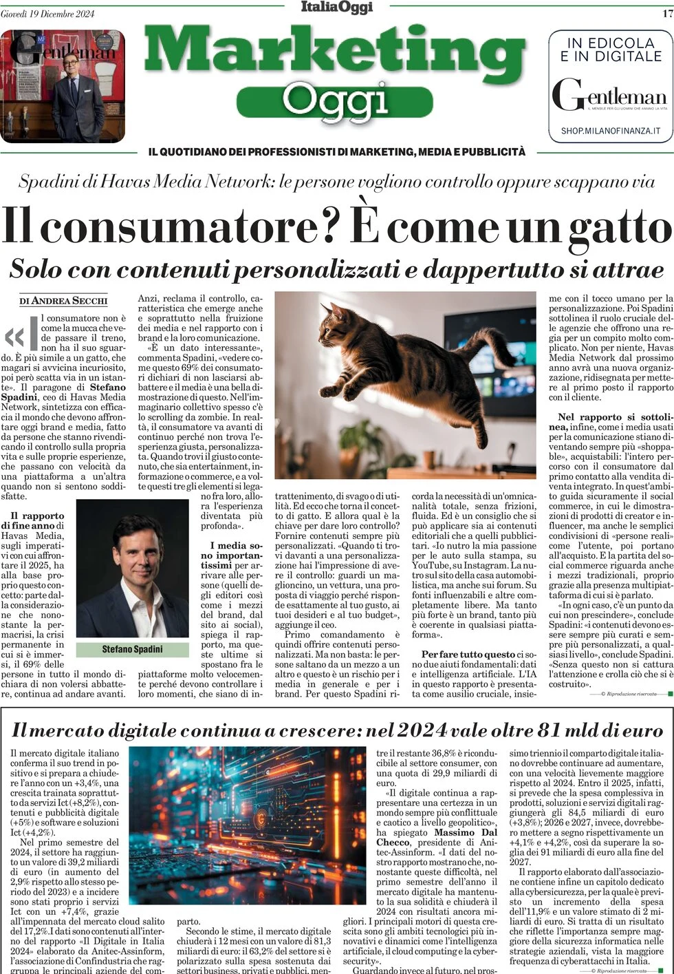 anteprima della prima pagina di marketing-oggi del 19/12/2024