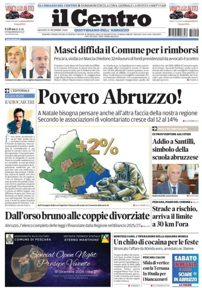 anteprima della prima pagina di il-centro-pescara del 19/12/2024