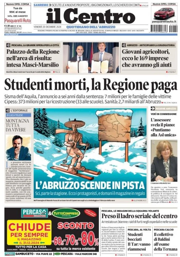 anteprima della prima pagina di il-centro-pescara del 20/12/2024