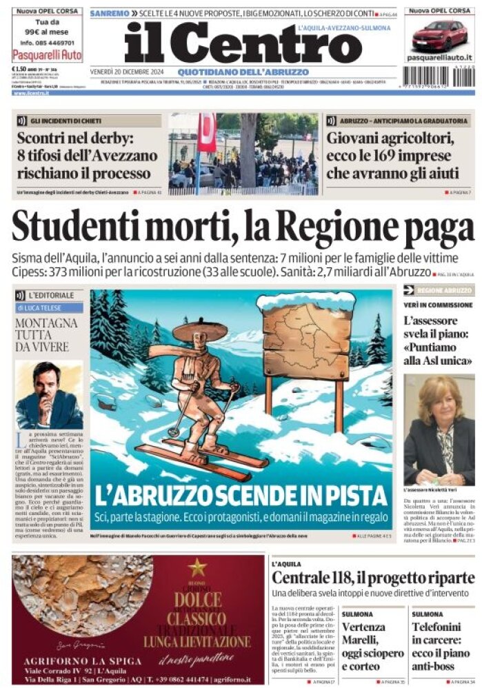 anteprima della prima pagina di il-centro-laquila del 20/12/2024