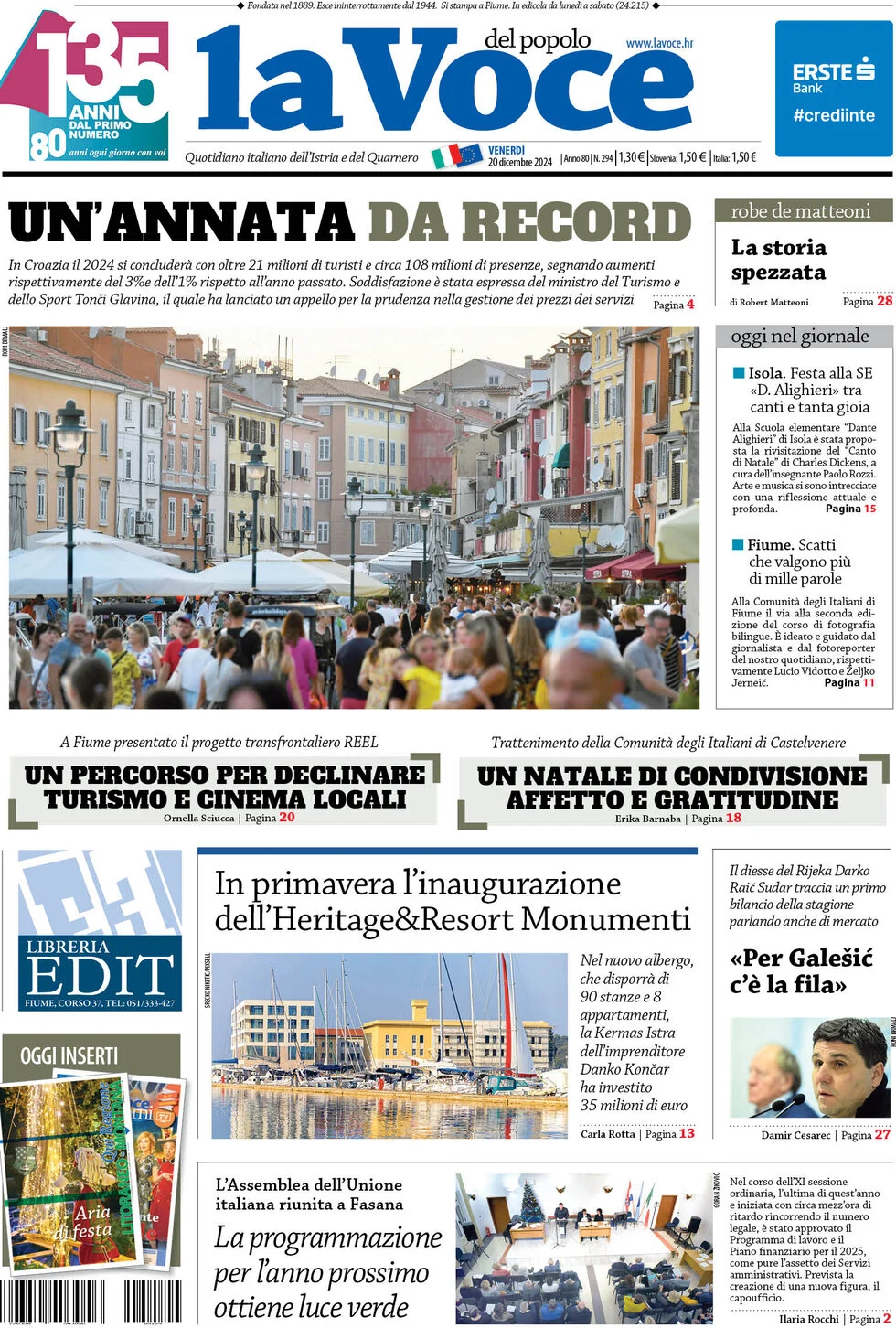 anteprima della prima pagina di la-voce-del-popolo del 20/12/2024