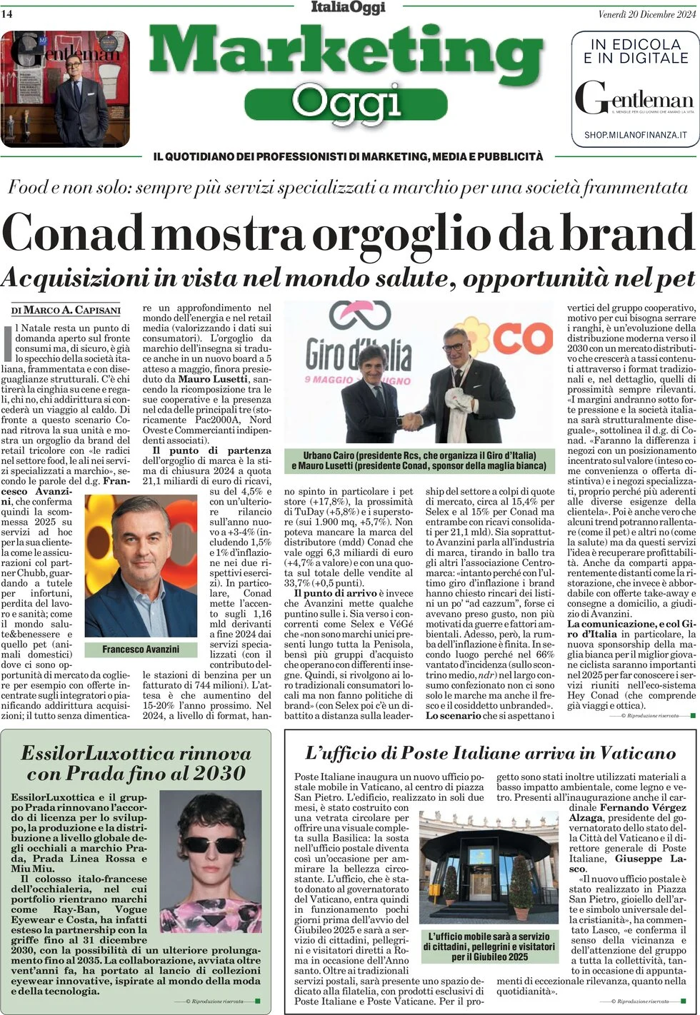 anteprima della prima pagina di marketing-oggi del 20/12/2024