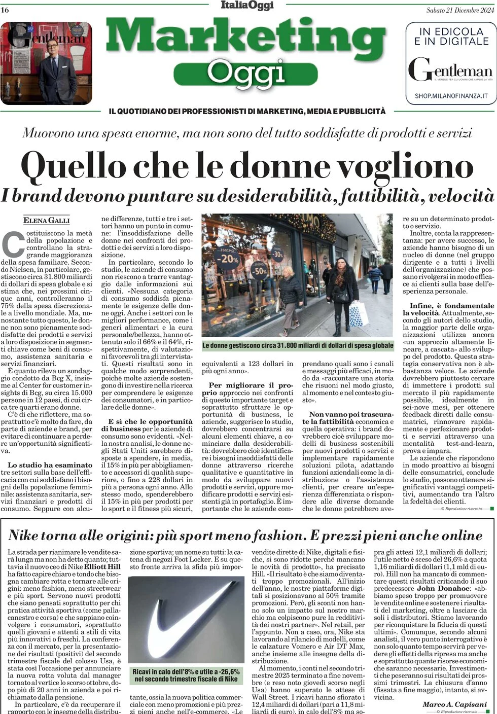 anteprima della prima pagina di marketing-oggi del 21/12/2024