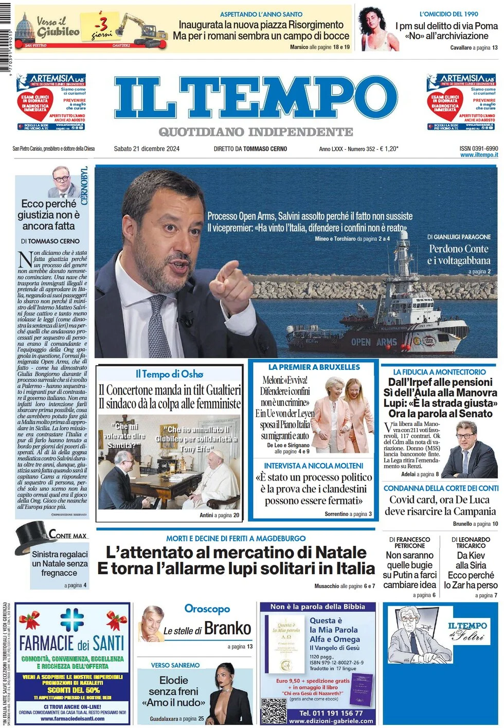 anteprima della prima pagina di il-tempo del 21/12/2024