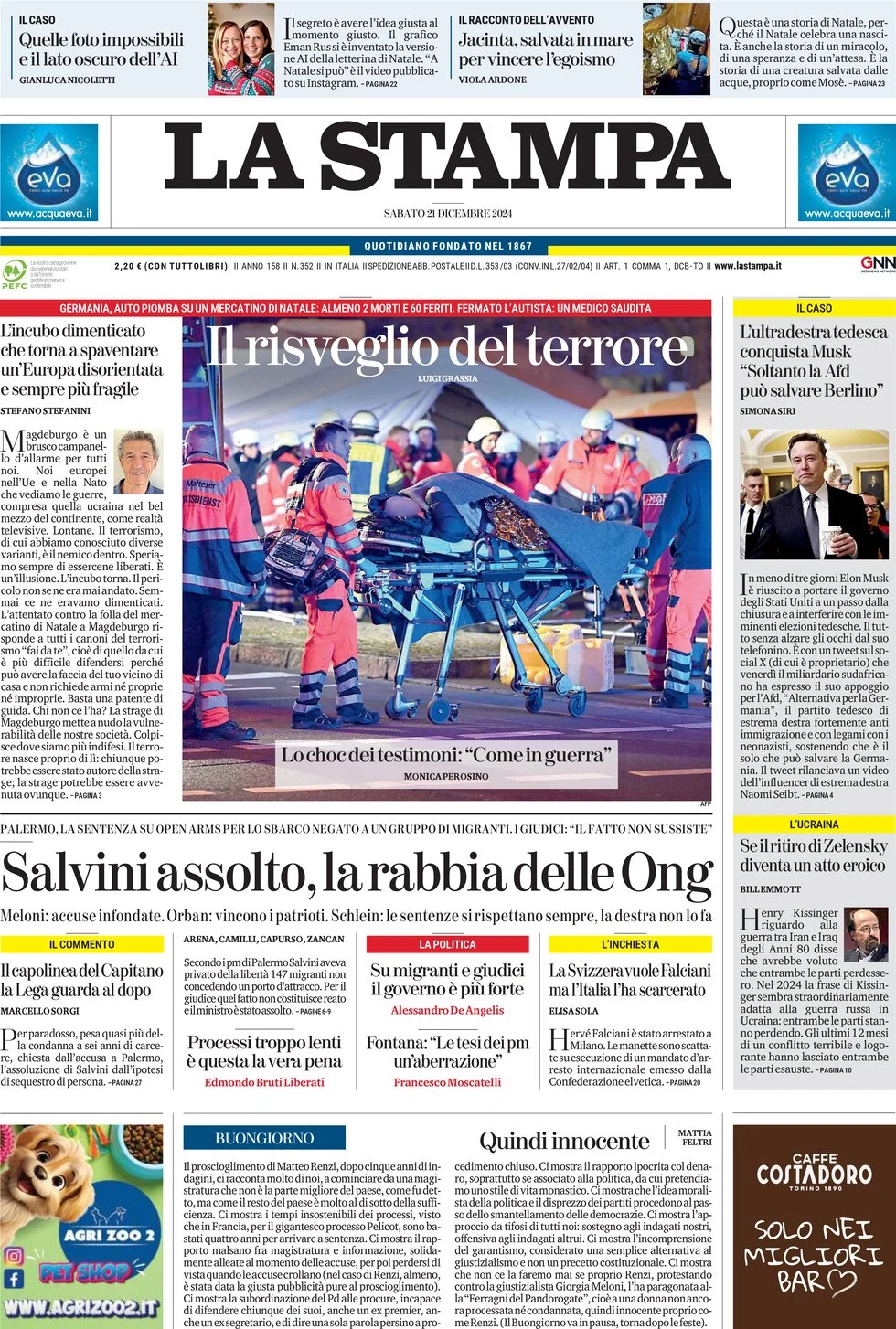 anteprima della prima pagina di la-stampa del 21/12/2024