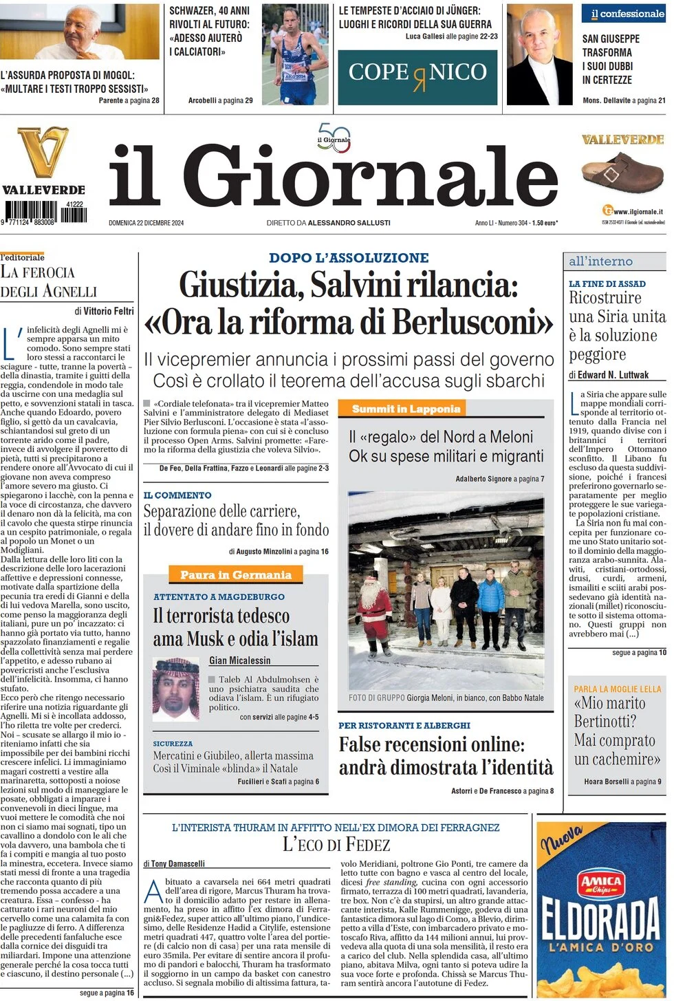 anteprima della prima pagina di il-giornale del 22/12/2024