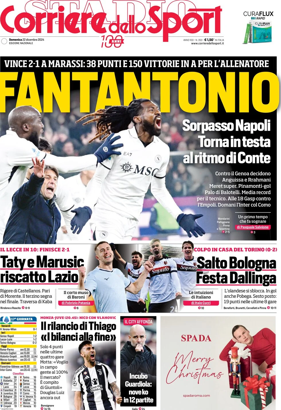 anteprima della prima pagina di corriere-dello-sport del 22/12/2024