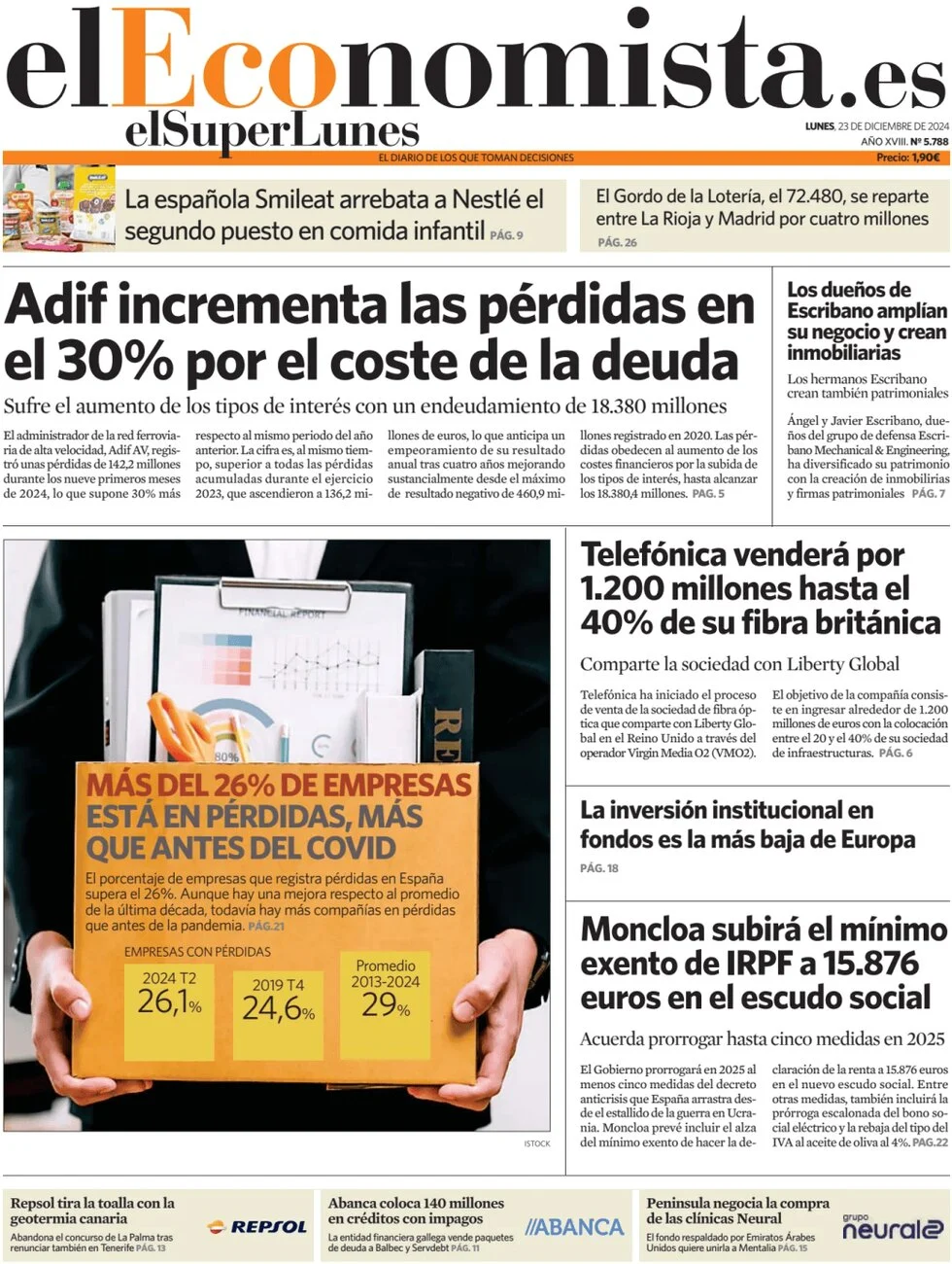 anteprima della prima pagina di el-economista del 23/12/2024