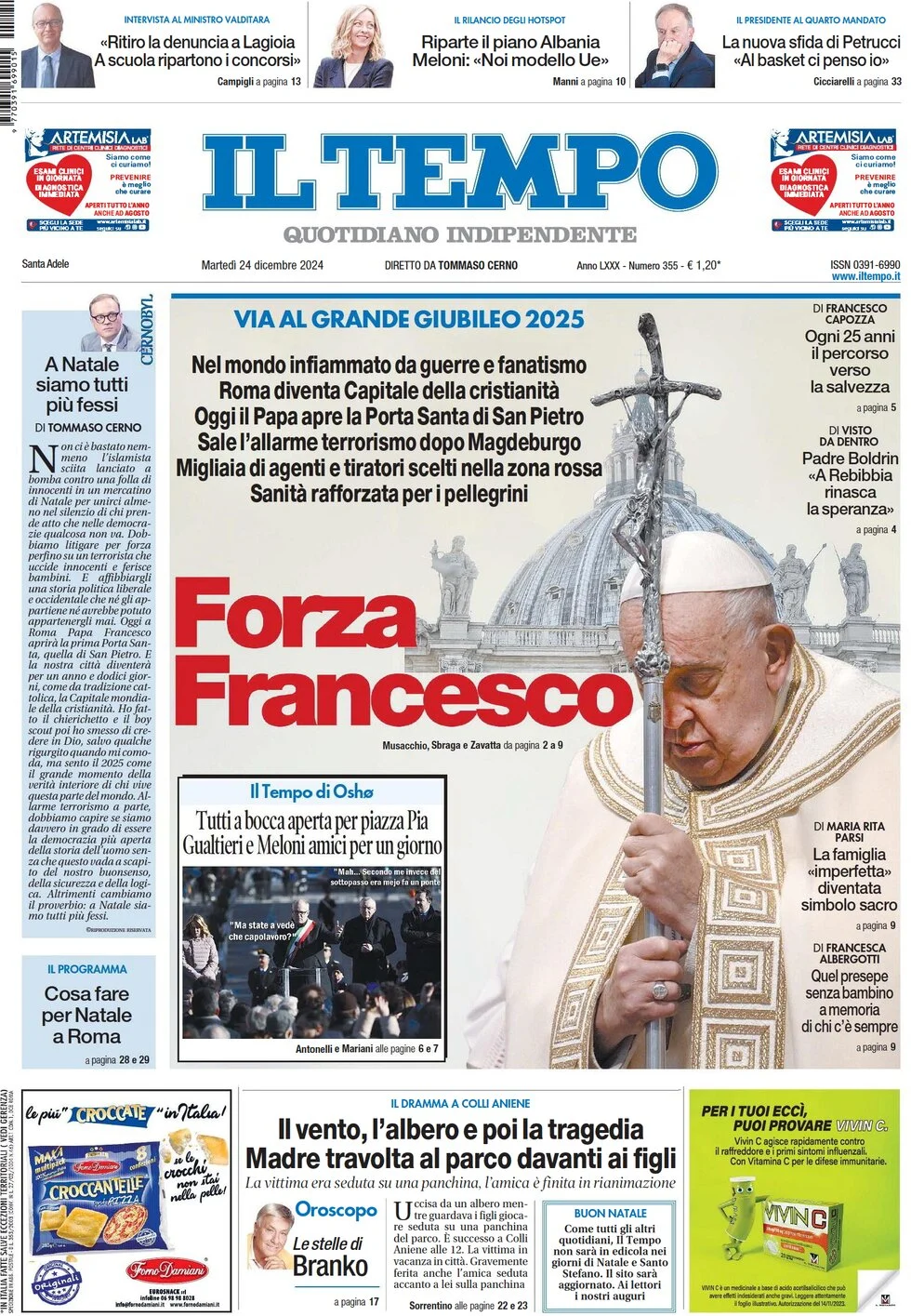 anteprima della prima pagina di il-tempo del 24/12/2024