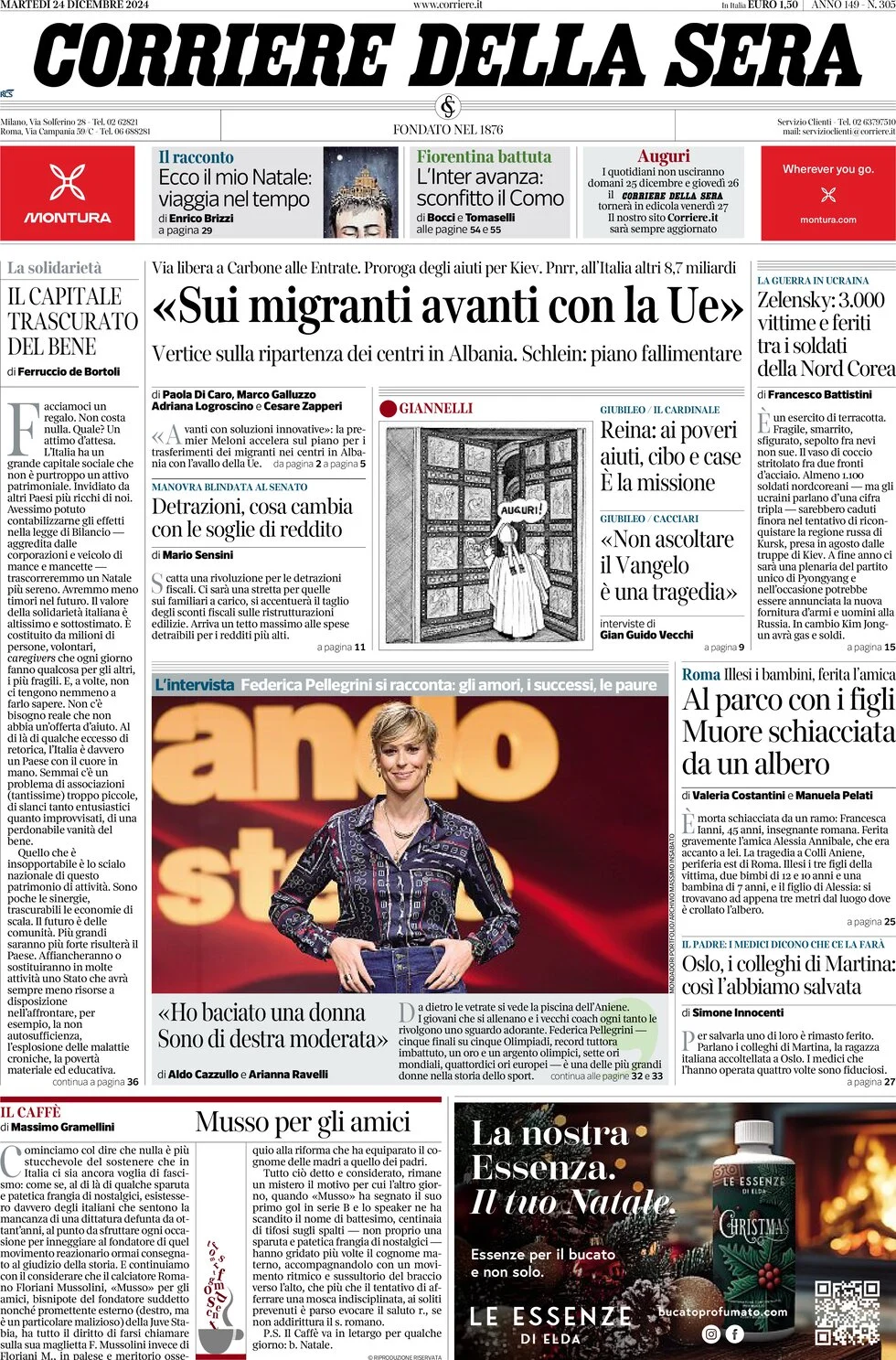 anteprima della prima pagina di corriere-della-sera del 24/12/2024