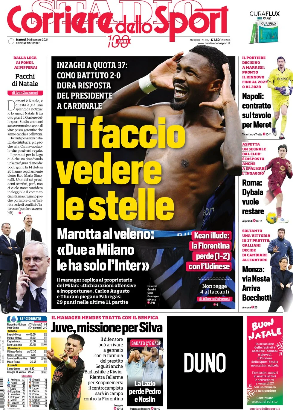 anteprima della prima pagina di corriere-dello-sport del 24/12/2024