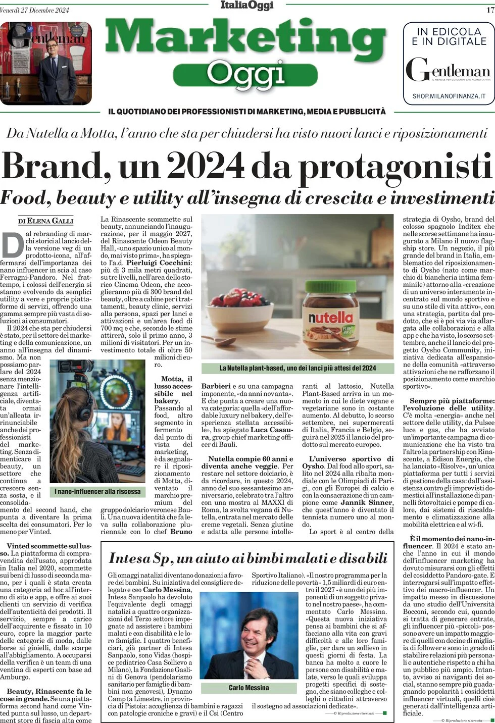 anteprima della prima pagina di marketing-oggi del 27/12/2024