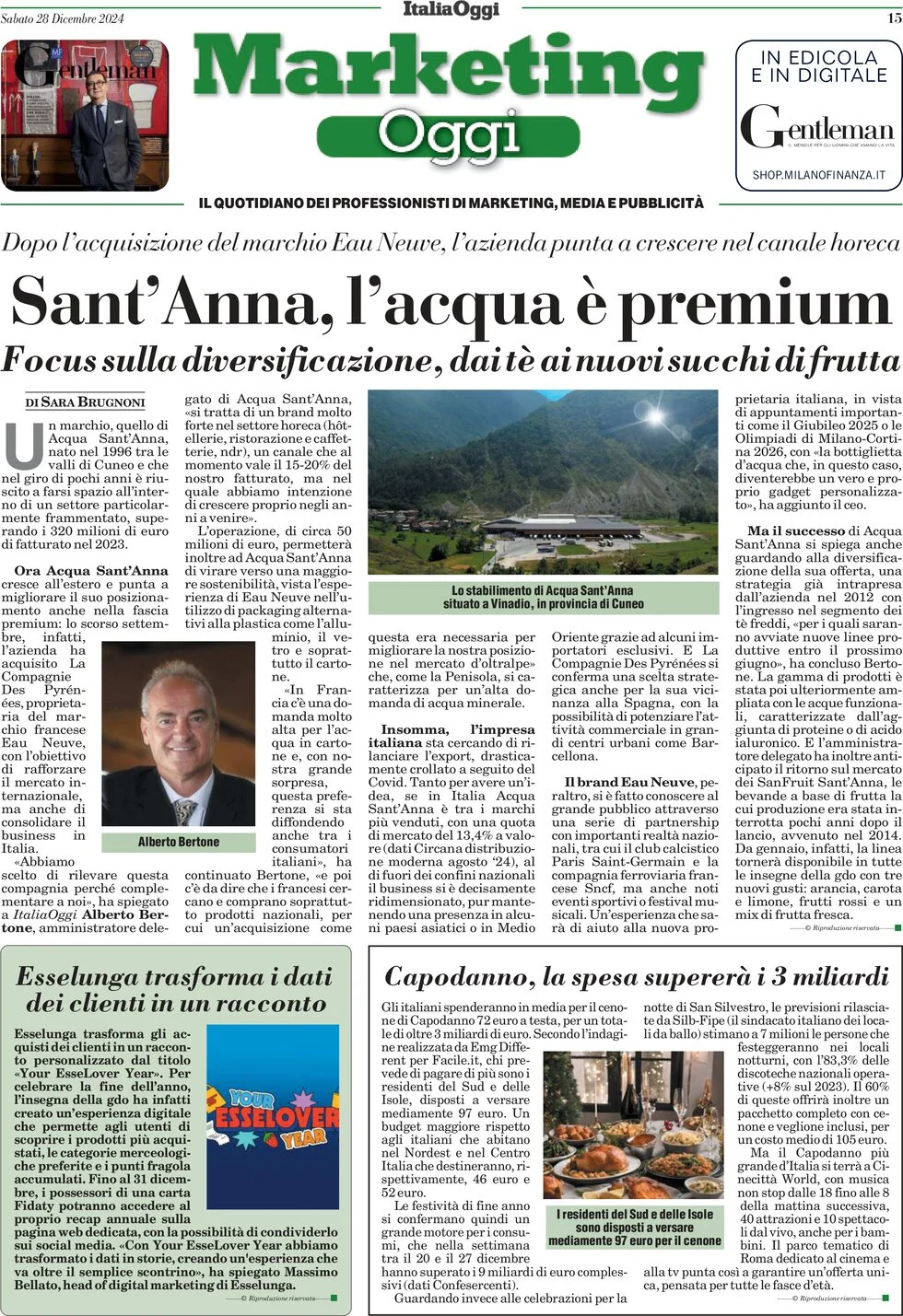anteprima della prima pagina di marketing-oggi del 28/12/2024