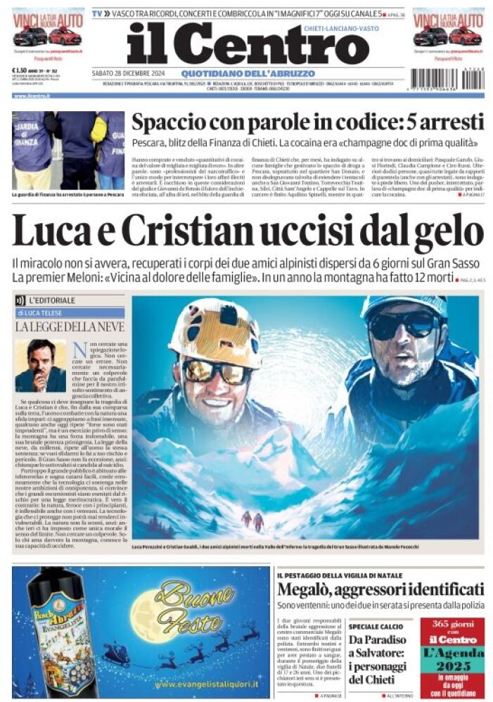 anteprima della prima pagina di il-centro-chieti del 28/12/2024