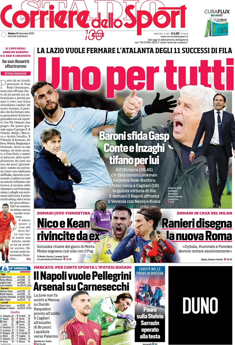 anteprima della prima pagina di corriere-dello-sport del 28/12/2024