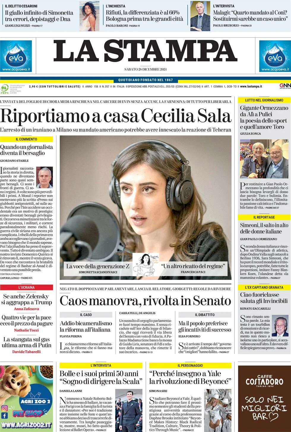 anteprima della prima pagina di la-stampa del 28/12/2024