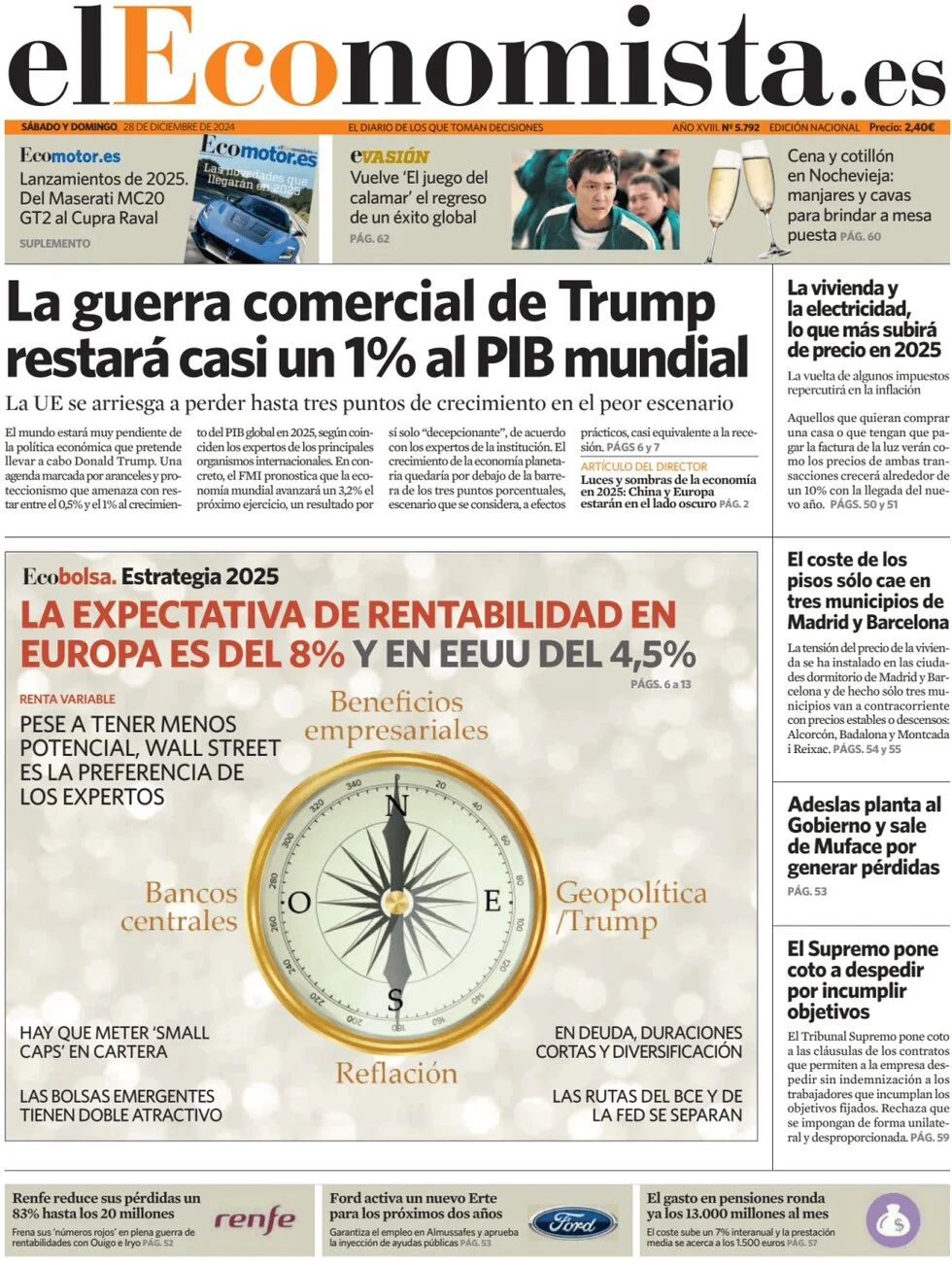 anteprima della prima pagina di el-economista del 28/12/2024
