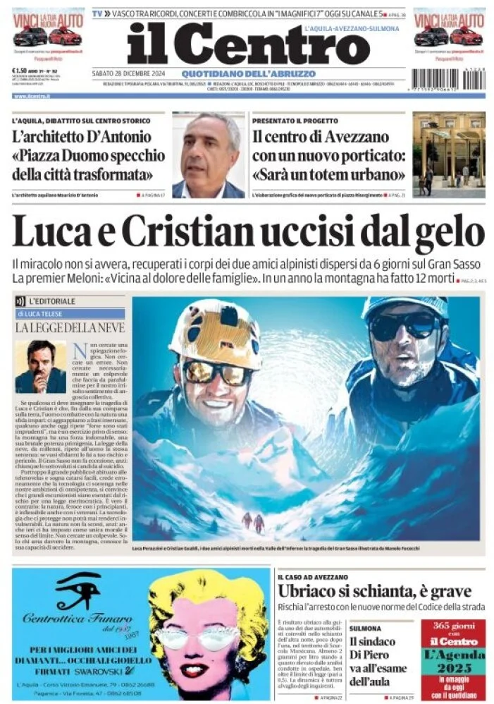anteprima della prima pagina di il-centro-laquila del 28/12/2024