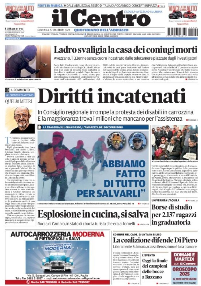 anteprima della prima pagina di il-centro-laquila del 29/12/2024