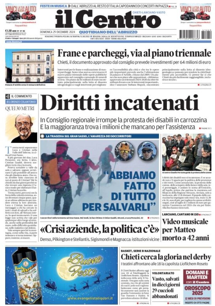 anteprima della prima pagina di il-centro-chieti del 29/12/2024