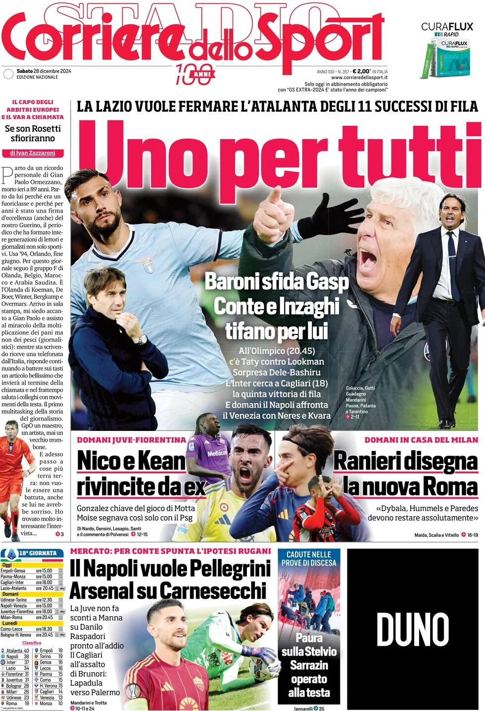 anteprima della prima pagina di corriere-dello-sport del 29/12/2024