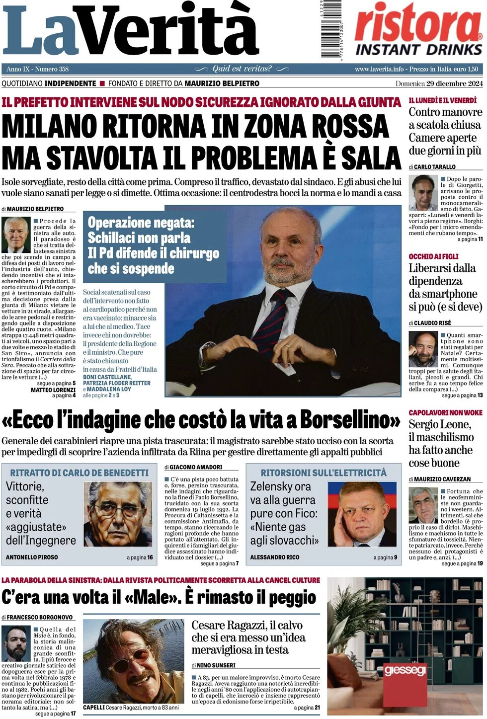 anteprima della prima pagina di la-verit del 29/12/2024