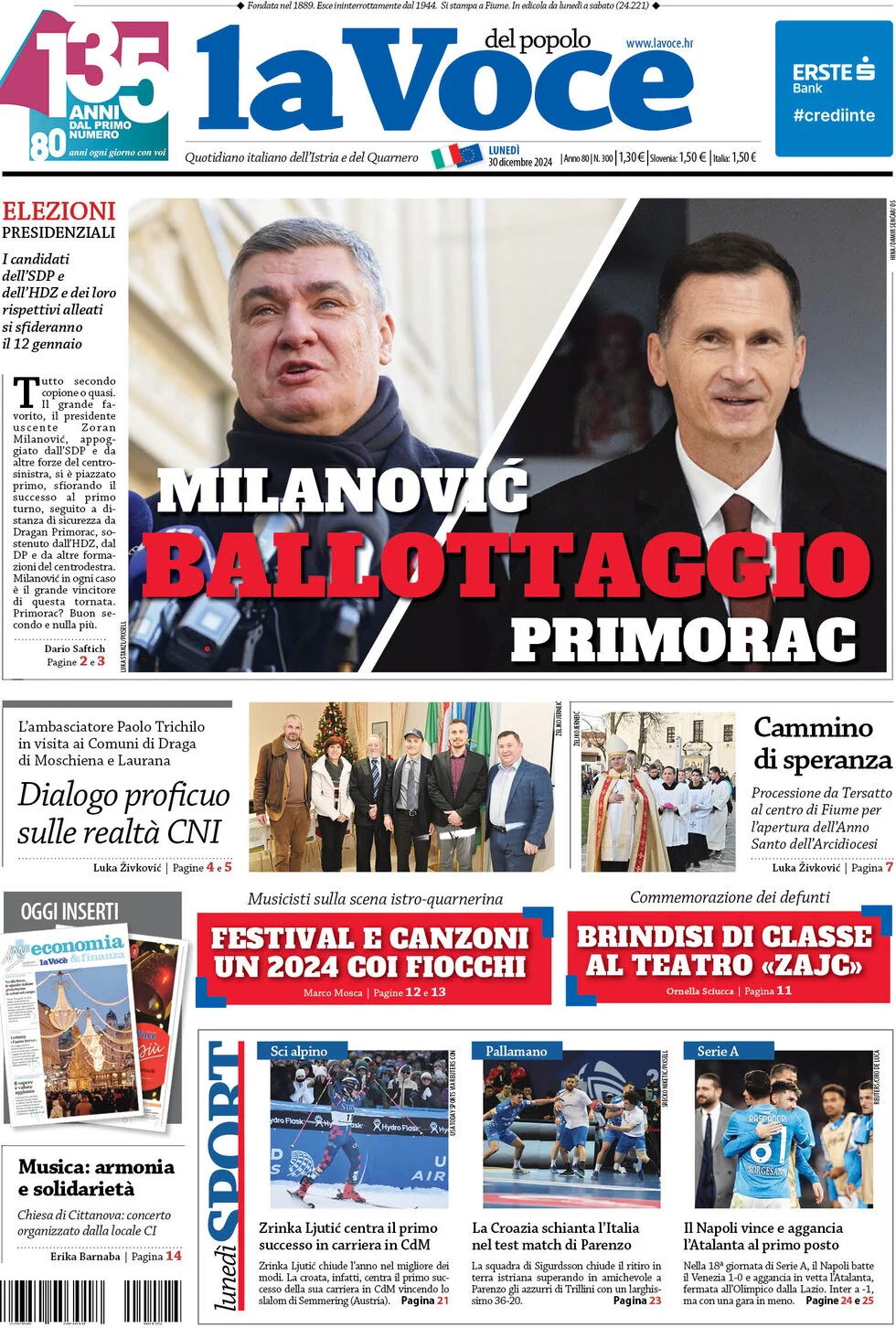 anteprima della prima pagina di la-voce-del-popolo del 30/12/2024