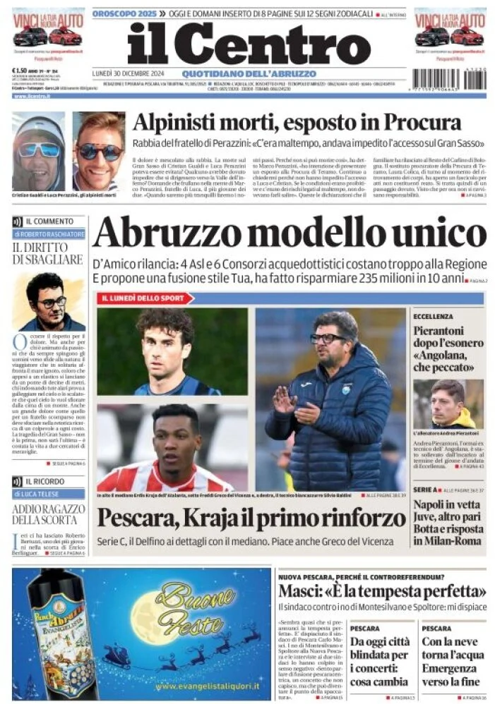 anteprima della prima pagina di il-centro-pescara del 30/12/2024