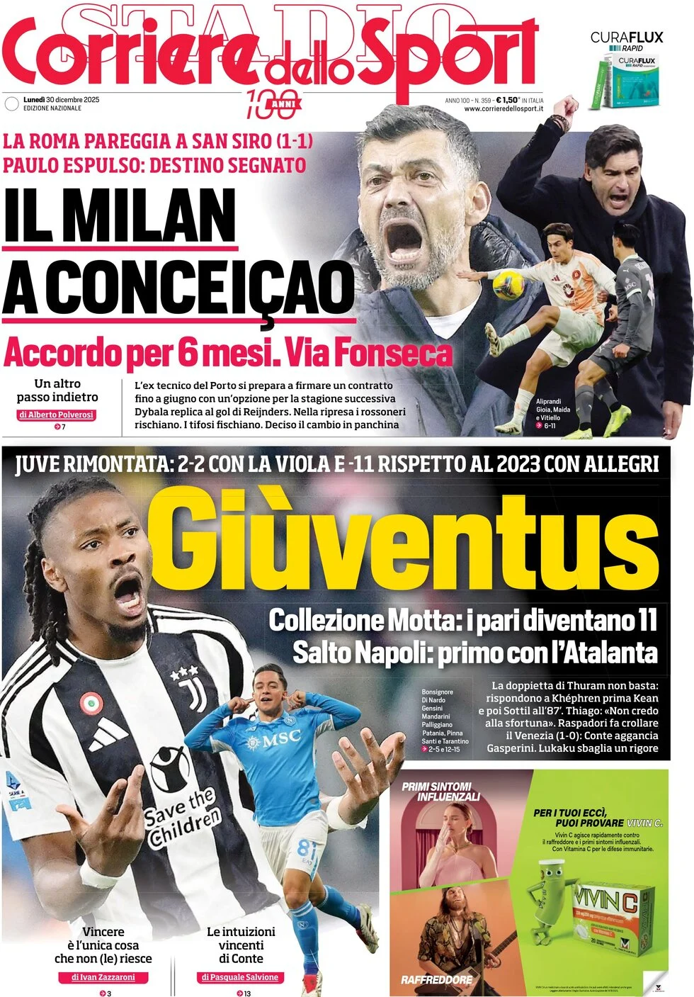 anteprima della prima pagina di corriere-dello-sport del 30/12/2024
