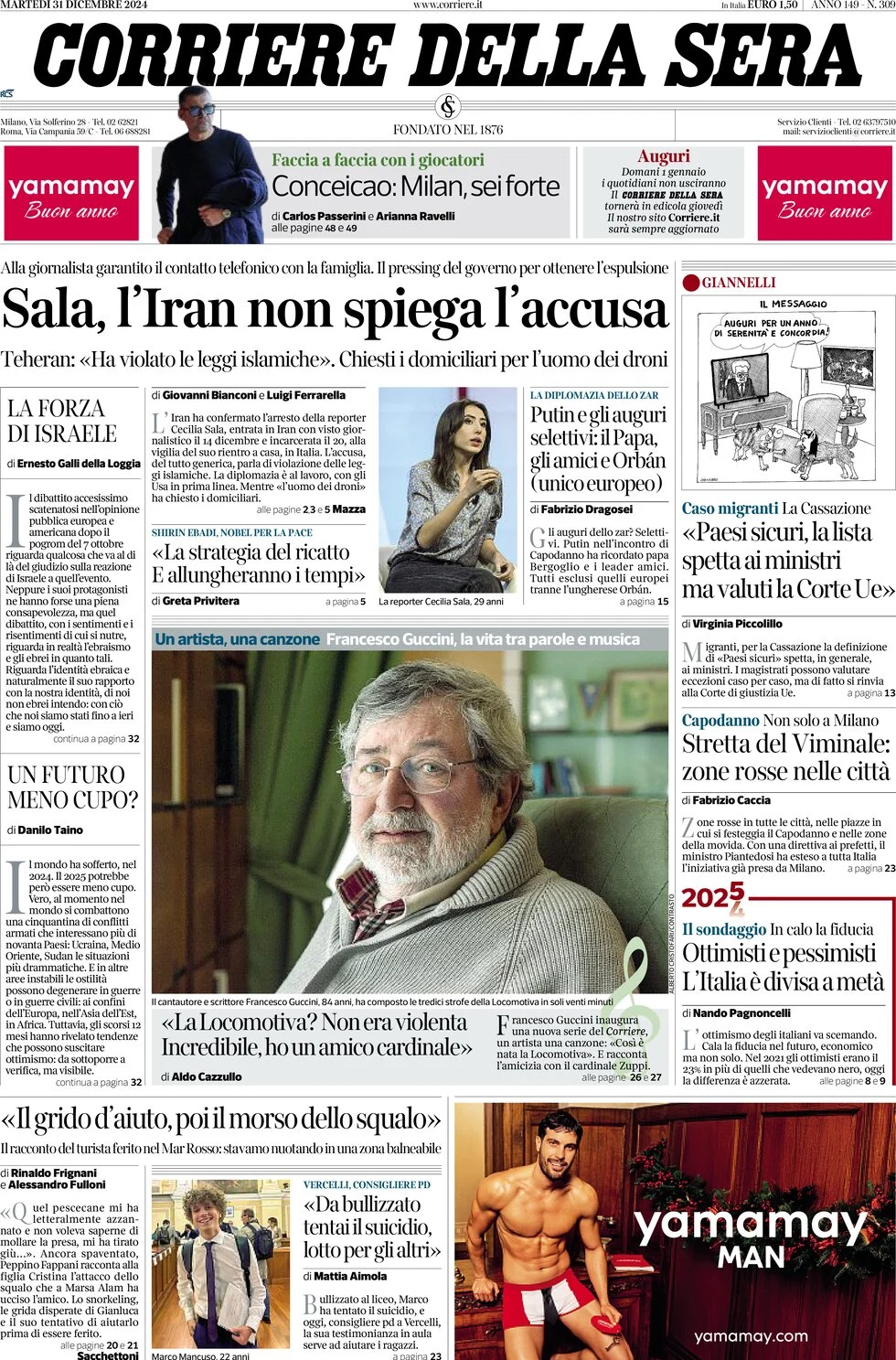 anteprima della prima pagina di corriere-della-sera del 31/12/2024