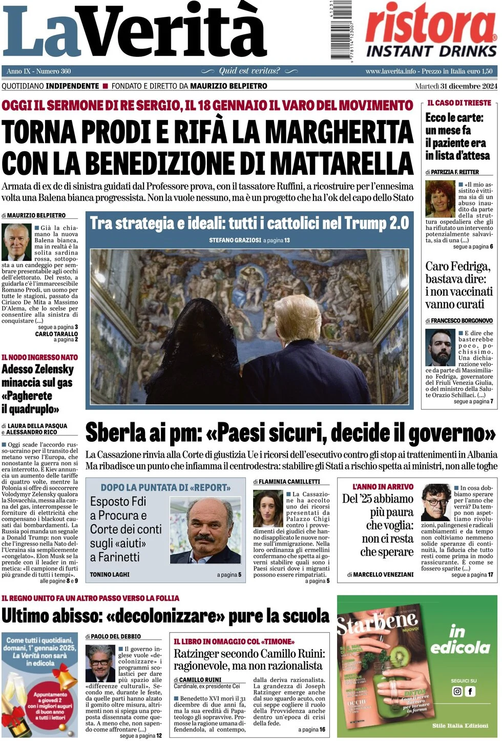 anteprima della prima pagina di la-verit del 31/12/2024