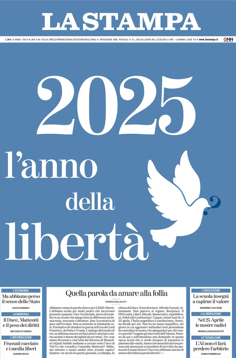 anteprima della prima pagina di la-stampa del 31/12/2024