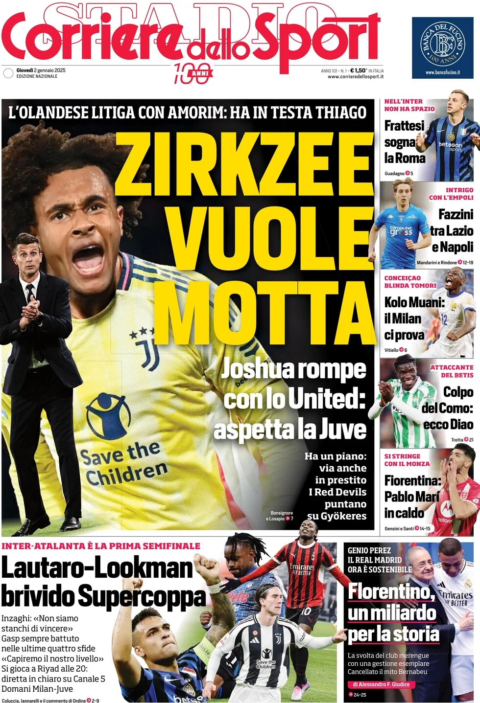 anteprima della prima pagina di corriere-dello-sport del 02/01/2025