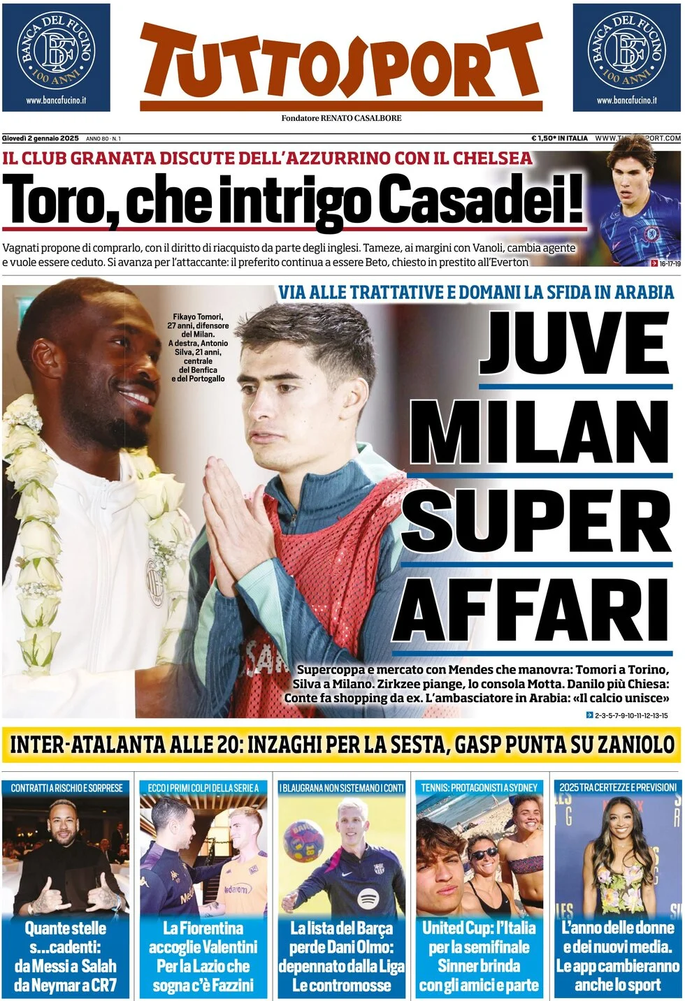 anteprima della prima pagina di tuttosport del 02/01/2025