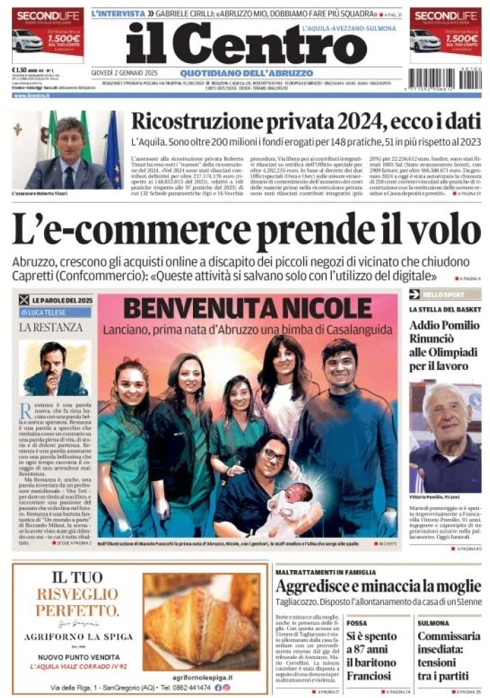 anteprima della prima pagina di il-centro-laquila del 02/01/2025