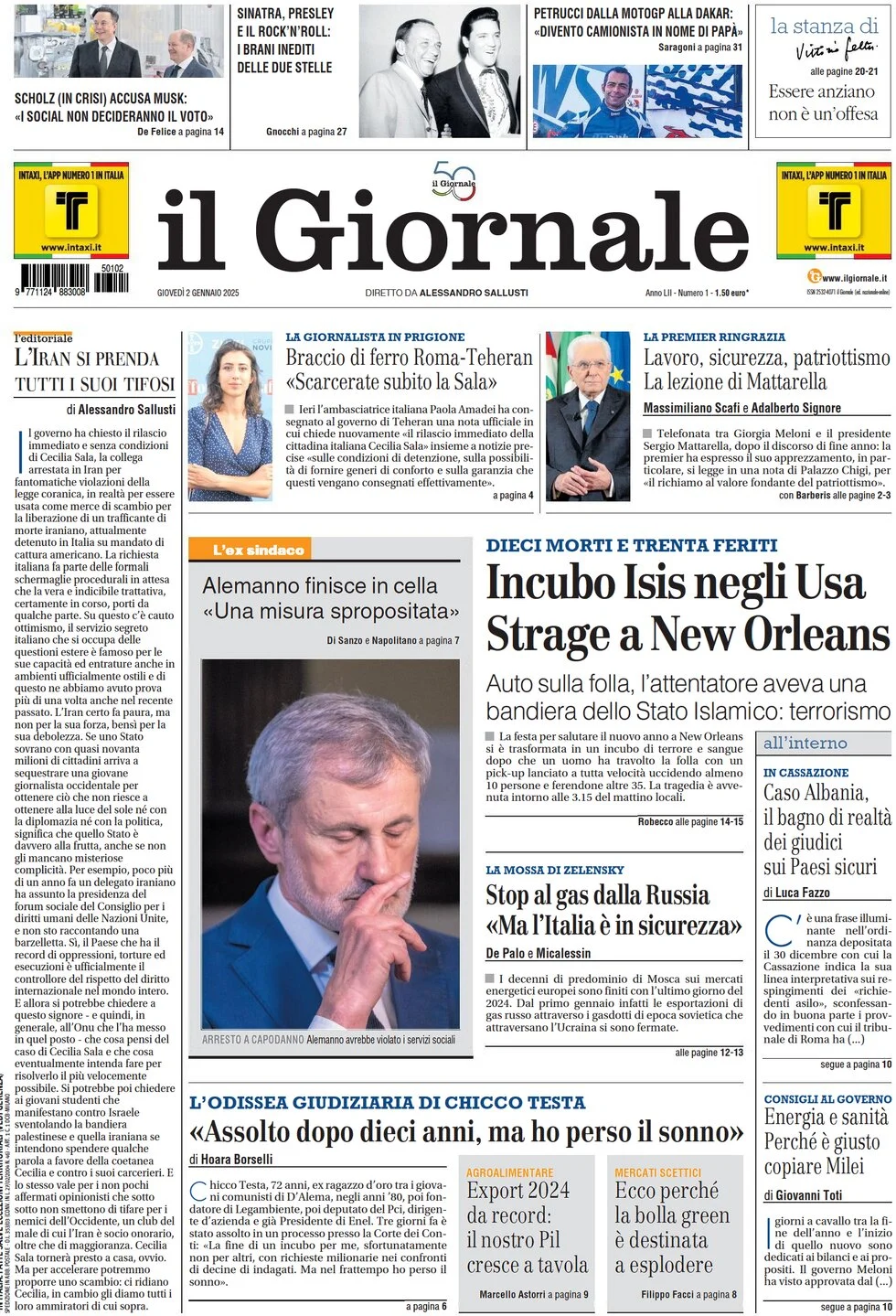 anteprima della prima pagina di il-giornale del 02/01/2025