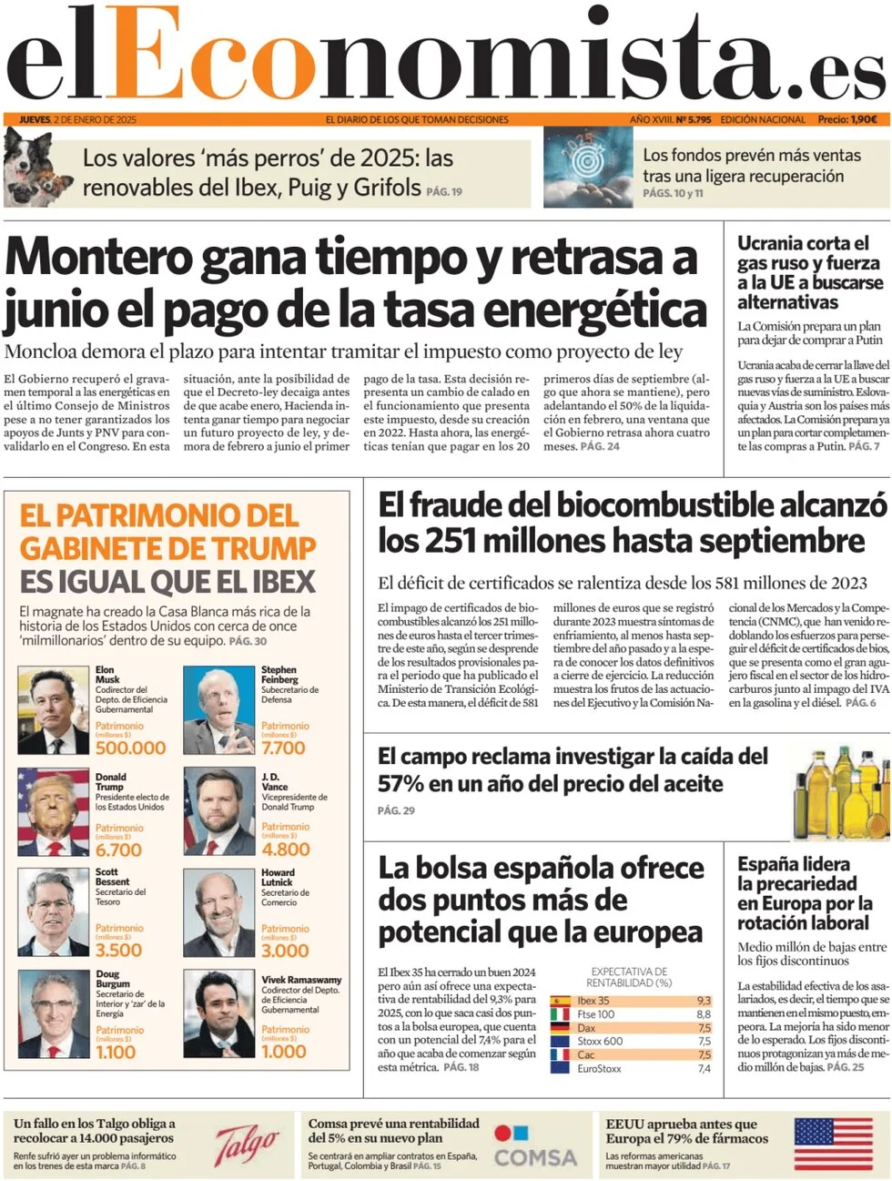 anteprima della prima pagina di el-economista del 02/01/2025