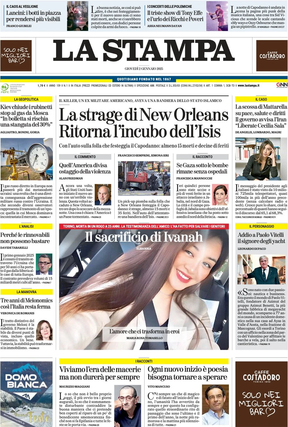 anteprima della prima pagina di la-stampa del 02/01/2025
